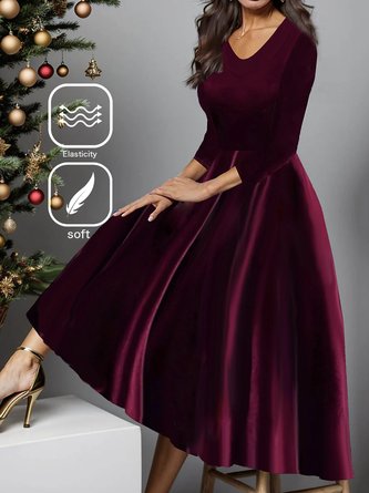 Casual Velvet V Neck Christmas Dress