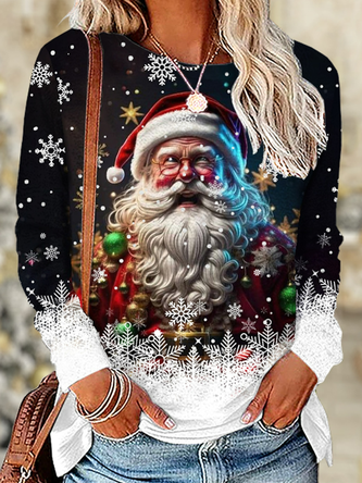 Casual Crew Neck Loose Christmas T-Shirt