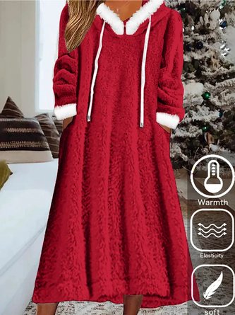 Plus size Casual Fluff/Granular Fleece Fabric Christmas Dress