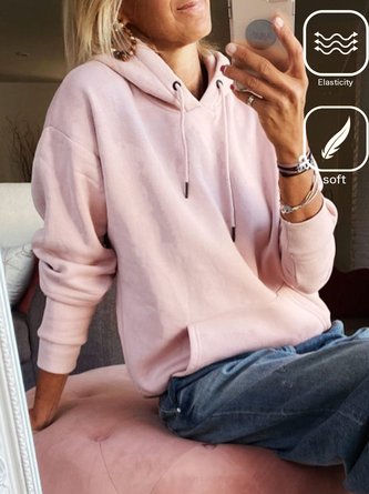 Casual Pocket Stitching Loose Plain Hoodie