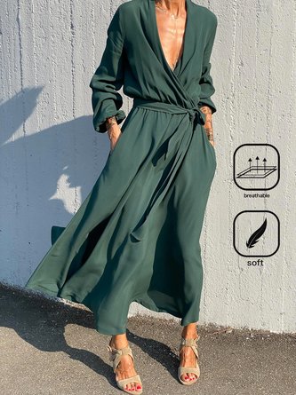 Plain Casual Cross Neck Loose Dress