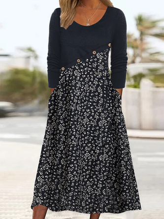 Disty Floral Loose Buckle Casual Dress