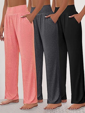 Fashion Plain Pocket Stitching Loose Long Pants