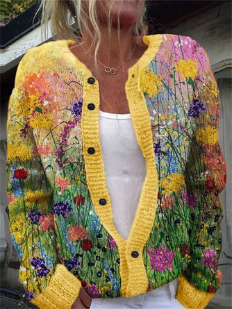 Flower Button Long Sleeve Cardigan