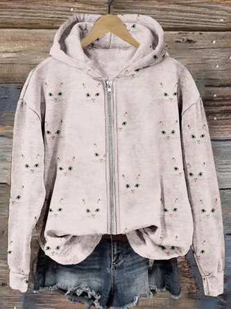 WHIMSICAL CAT TAILS PRINT ZIP UP HOODIE