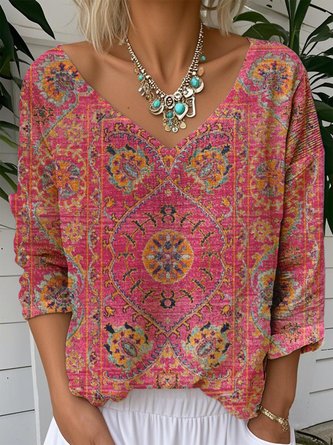 Casual Short Sleeve Heaven Print V Neck T Shirt