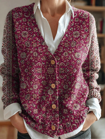 Paisley Art Print Buttoned Cardigan Sweater main image 0