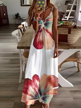 Sleeveless Summer Floral Printing V Neck Daily Going Out Casual Maxi X Line Slip Dress Dress