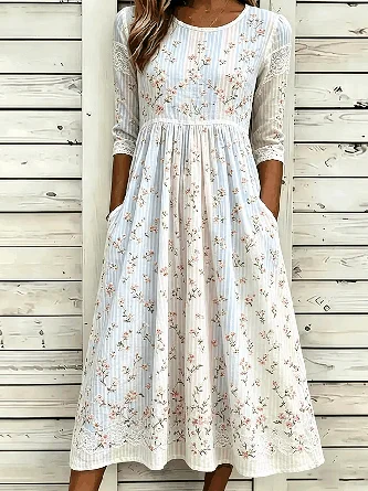 Floral Vintage Loose Crew Neck Dress No