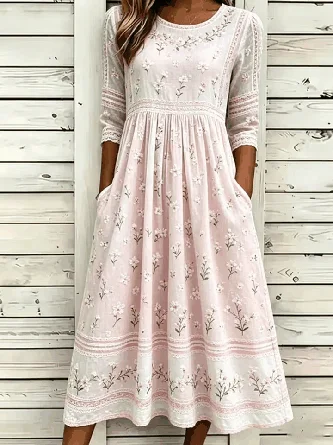3D Printing Boho Regular Fit Crew Neck Dress No