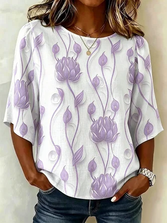 Crew Neck Casual Blouse