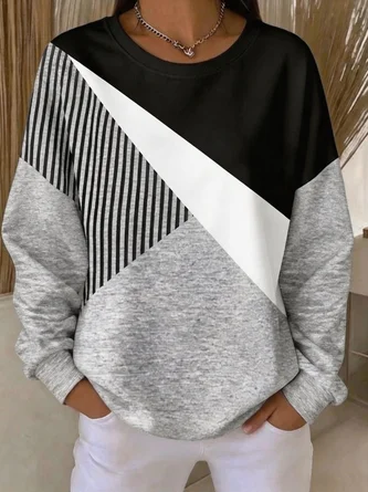 Casual Loose Geometric Crew Neck Sweatshirt