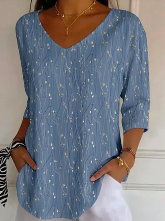 V Neck Leaf Vintage T Shirt