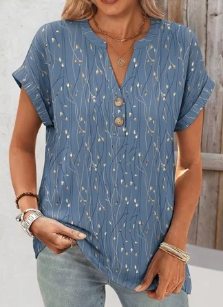 Casual Leaf V Neck Regular Fit T Shirt