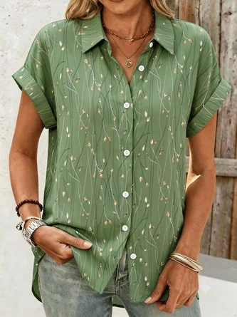 Shirt Collar Leaf Loose Casual Shirt