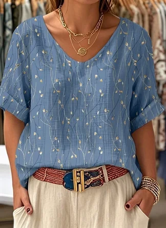 Vintage Crew Neck Leaf Blouse