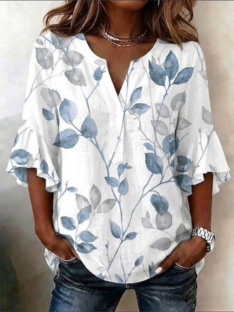 Half Sleeve Shirt Summer Floral Printing V Neck Daily Going Out Casual Top