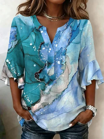 Half Sleeve Shirt Summer Abstract Printing V Neck Daily Going Out Casual Top