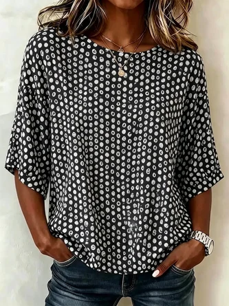 Elegant Crew Neck Loose Blouse