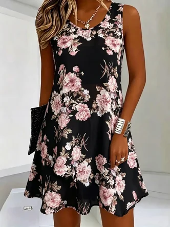 Floral Half Open Collar Casual Dress No