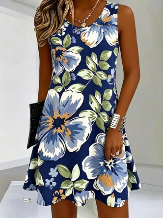 Casual Floral Half Open Collar Regular Fit Dress No