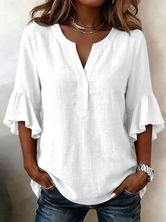 Half Sleeve Shirt Summer Plain Printing V Neck Daily Going Out Casual Top