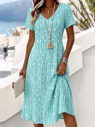 Casual Regular Fit Polka Dots V Neck Dress No