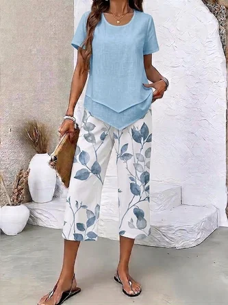Printing Floral Daily Going Out Two Piece Set Casual Summer Top Pants Matching Set