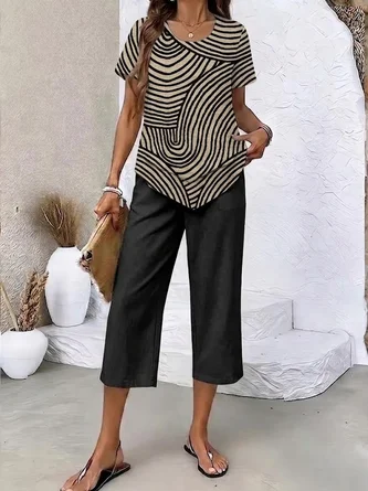 Printing Abstract Daily Going Out Two Piece Set Casual Summer Top Pants Matching Set