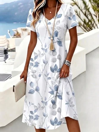 Regular Fit Vacation Leaf Dress No