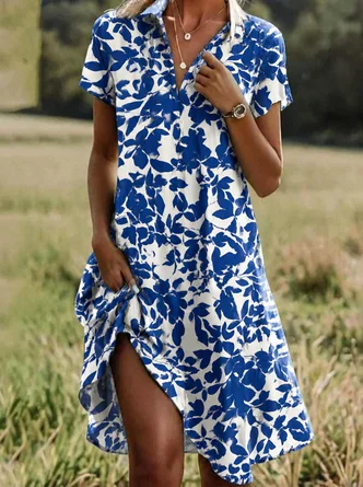 Floral Elegant Shirt Collar Regular Fit Dress No