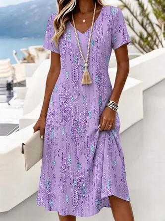 Abstract Vacation V Neck Dress No