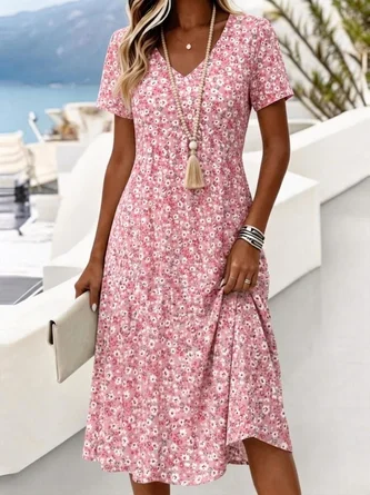 Vacation V Neck Floral Regular Fit Dress No