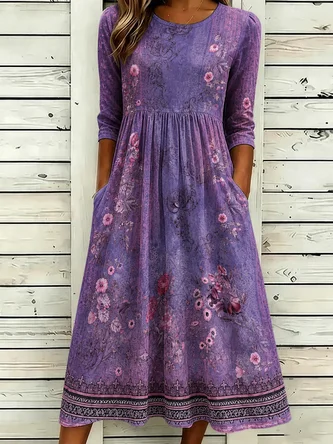 Ethnic Geometry Loose Crew Neck Casual Dress No