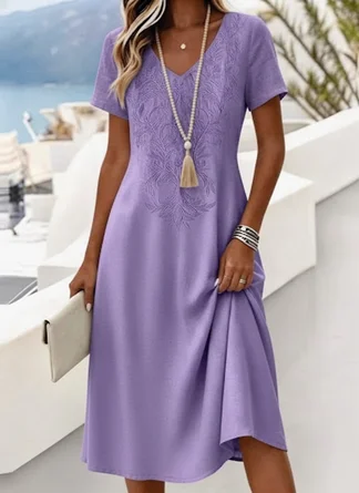3D Printing V Neck Regular Fit Vacation Dress No