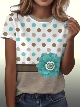 Short Sleeve T shirt Summer As Picture Floral Printing Jersey Crew Neck Daily Going Out Casual Top