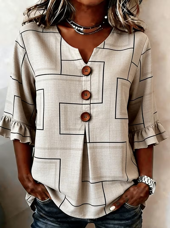 Half Sleeve Blouse Summer Striped Printing V Neck Daily Going Out Vintage Top