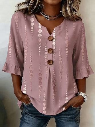 Half Sleeve Blouse Summer Abstract Printing V Neck Daily Going Out Vintage Top