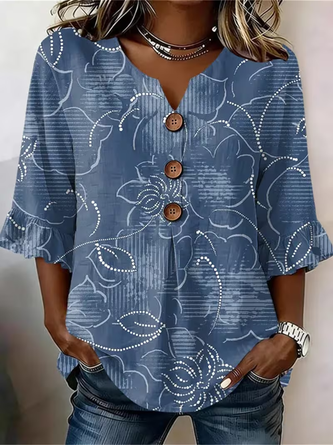 Half Sleeve Blouse Summer Abstract Printing V Neck Daily Going Out Vintage Top