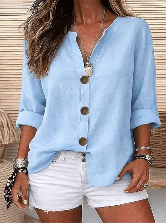 Long Sleeve Shirt Spring Fall Plain Buckle Stand Collar Daily Going Out Casual Top