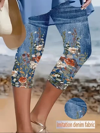 Elastic Waist H Line Leggings Daily Going Out Pants Casual Printing Floral Summer Pants