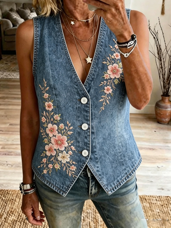 V Neck Vintage 3D Printing Regular Fit Vest