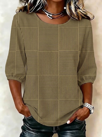 Half Sleeve Blouse Summer Striped Printing Crew Neck Daily Going Out Vintage Top