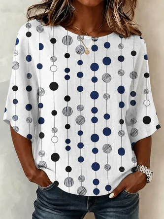 Crew Neck Casual Printing Loose Blouse