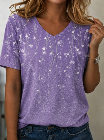 Short Sleeve T shirt Summer Abstract Printing V Neck Holiday Going Out Vintage Top