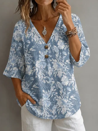 Vacation Loose V Neck Blouse