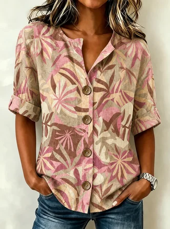 Simple Loose Striped Stand Collar Shirt