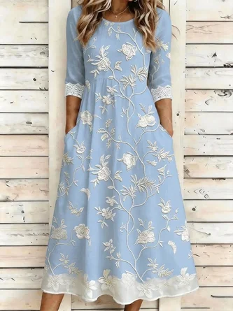 3D Printing Vintage Crew Neck Loose Dress No