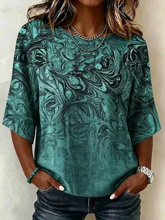 Half Sleeve Blouse Summer Abstract Printing Crew Neck Daily Going Out Vintage Top