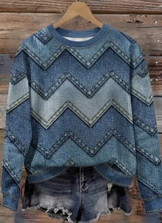 Casual Crew Neck Regular Fit Geometric Sweatshirt